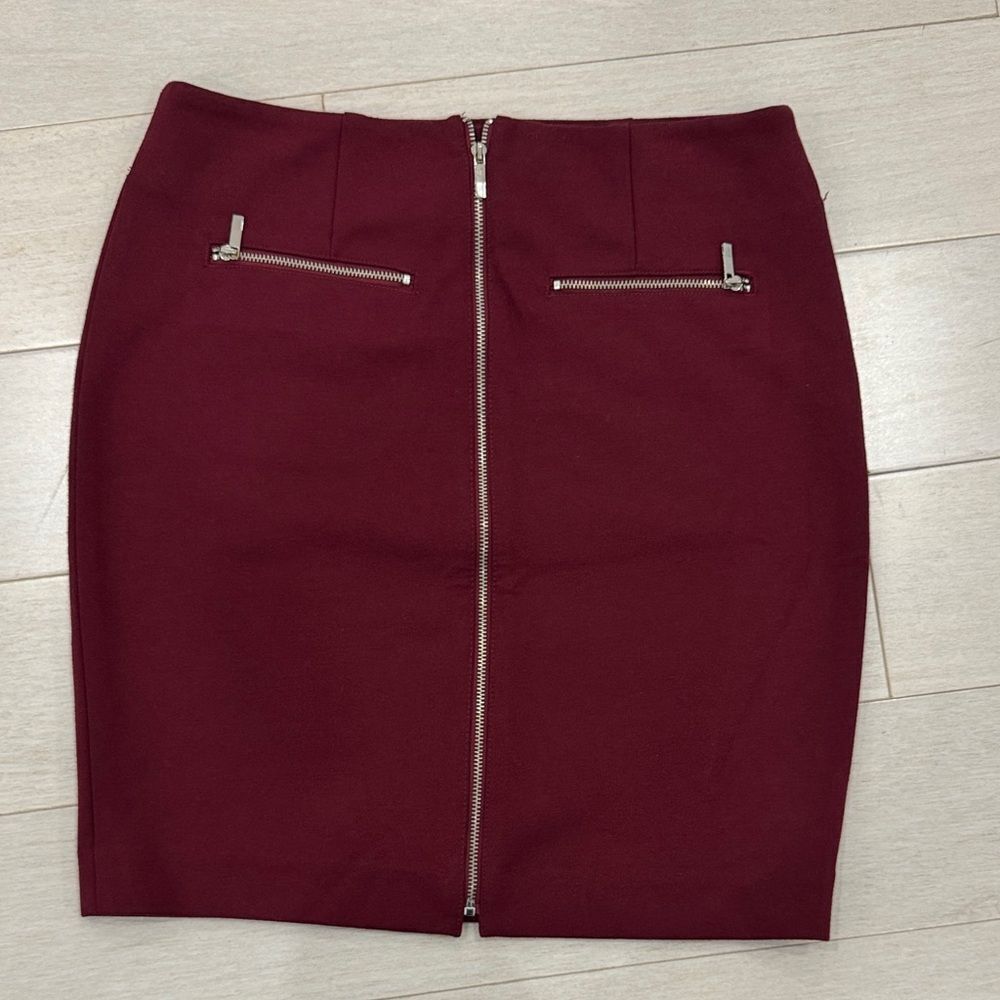 Premise Burgundy Pencil Skirt with Zipper Accents